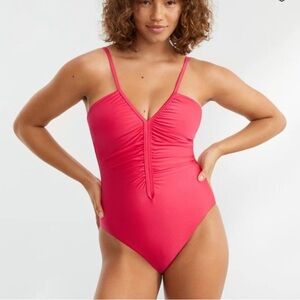 Sanctuary Swim Pink ‘Glisten’ Shirred One-Piece Swimsuit | Size S | NWOT
